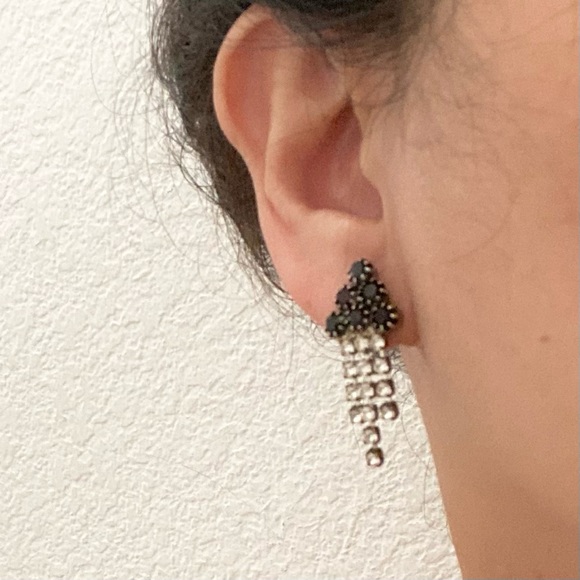 Vintage Deep Garnet Almost Black Rhinestones Waterfall Drop Pierced Earrings - Picture 3 of 10